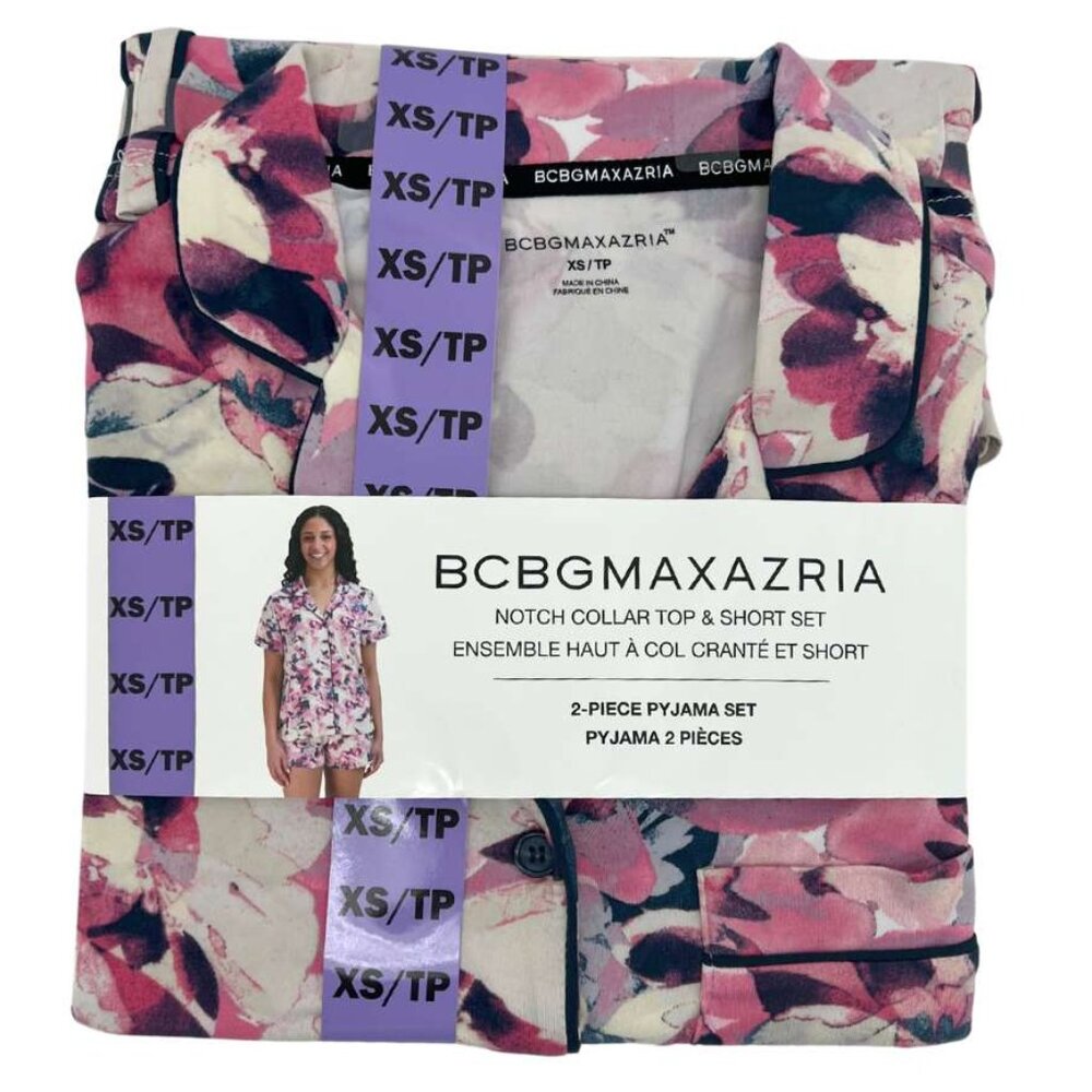 BCBGMAXAZARIA Women's Pink Watercolour Floral Pyjama Set: 2 Piece | Various Size